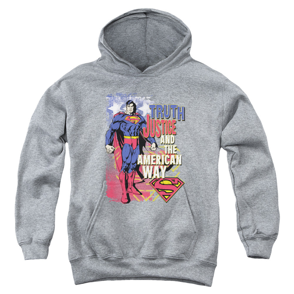 Superman Truth Justice-youth Pull-over Hoodie - Heather