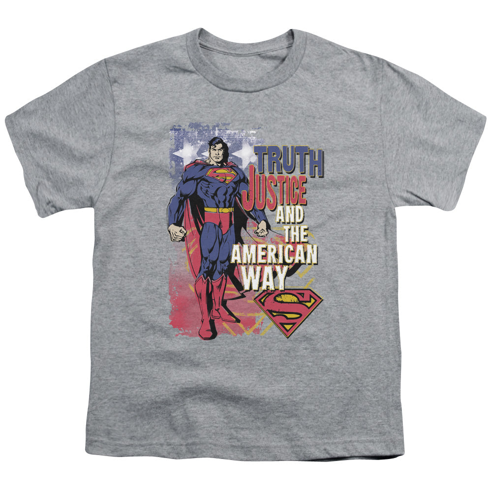 Superman - Truth Justice - Short Sleeve Youth 18/1 - Athletic Heather T-shirt