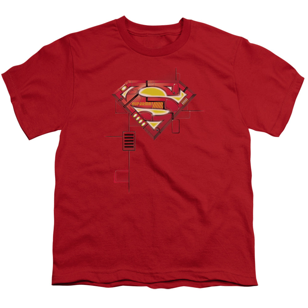 Superman - Super Mech Shield - Short Sleeve Youth 18/1 - Red T-shirt