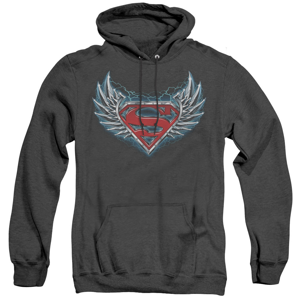 Superman - Steel Wings Logo - Adult Heather Hoodie - Black