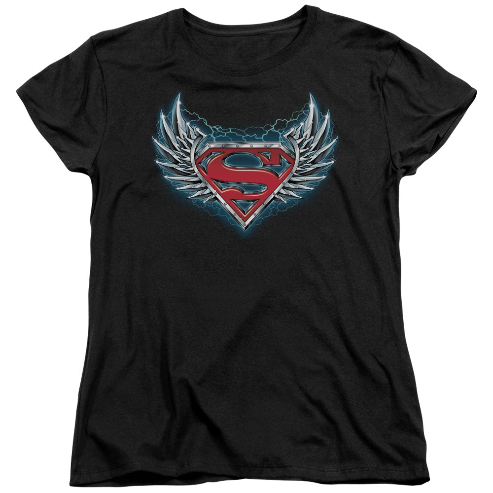 Superman - Steel Wings Logo - Short Sleeve Womens Tee - Black T-shirt