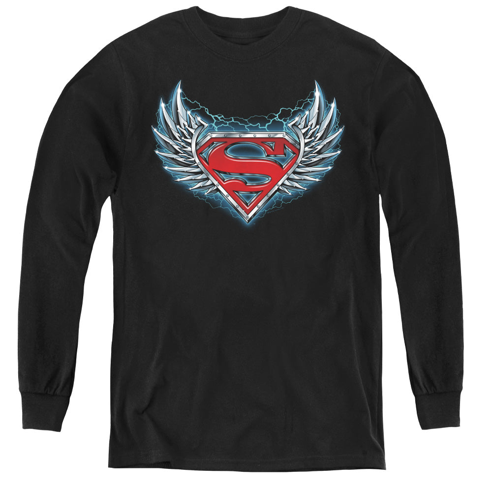 Superman Steel Wings Logo - Youth Long Sleeve Tee - Black