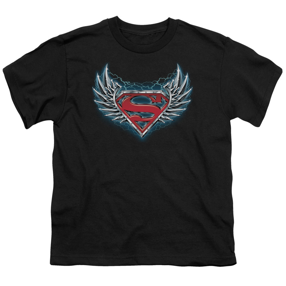 Superman - Steel Wings Logo - Short Sleeve Youth 18/1 - Black T-shirt