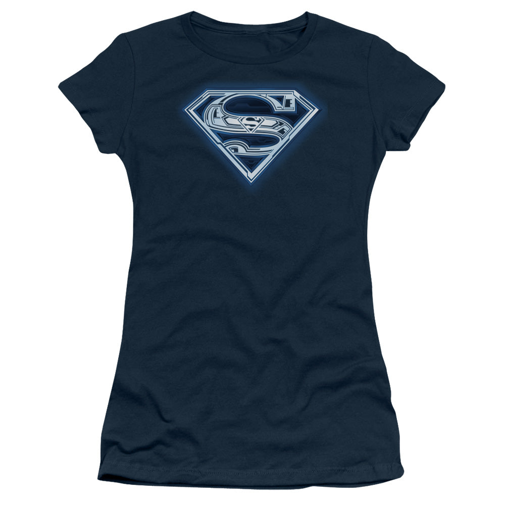 Superman - Cyber Shield - Short Sleeve Junior Sheer - Navy T-shirt