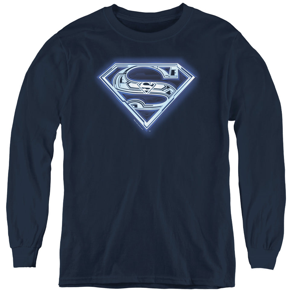 Superman - Cyber Shield - Youth Long Sleeve Tee - Navy