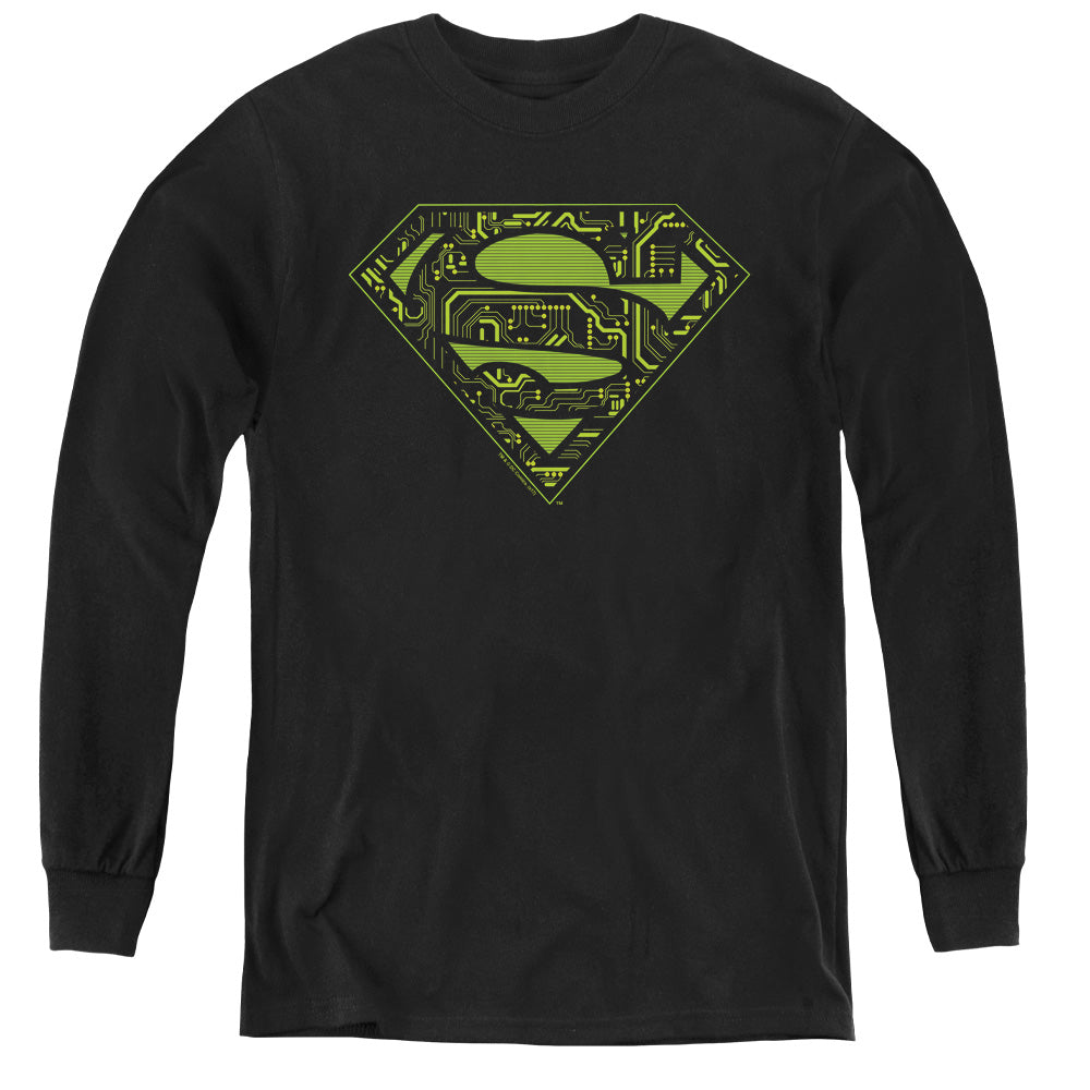 Superman - Circuits Shield - Youth Long Sleeve Tee - Black