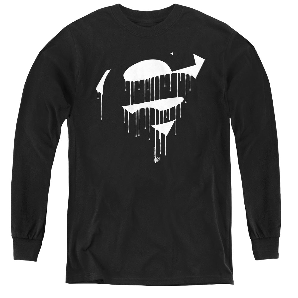 Superman - Dripping Shield - Youth Long Sleeve Tee - Black