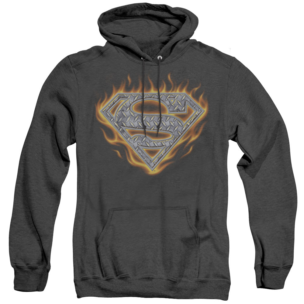 Superman - Steel Fire Shield - Adult Heather Hoodie - Black