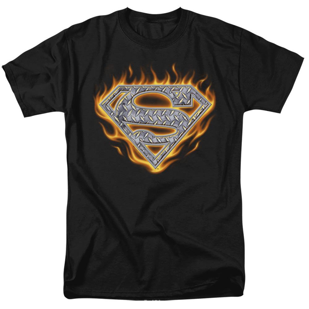 Superman - Steel Fire Shield - Short Sleeve Adult 18/1 - Black T-shirt