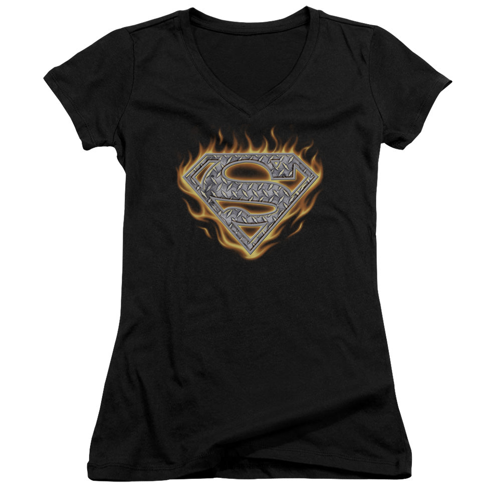 Superman - Steel Fire Shield-junior V-neck - Black