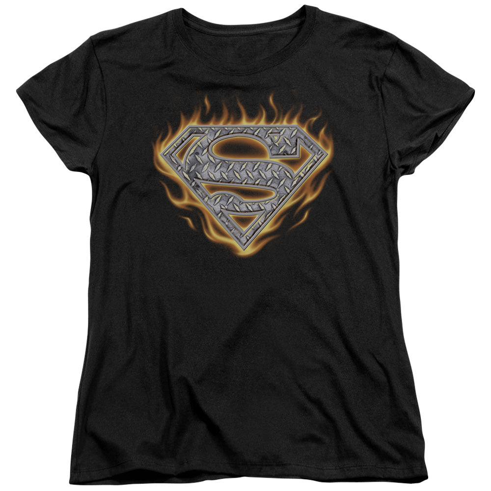Superman - Steel Fire Shield - Short Sleeve Womens Tee - Black T-shirt