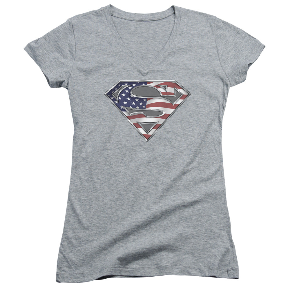 Superman - All - Junior V-neck - Athletic Heather