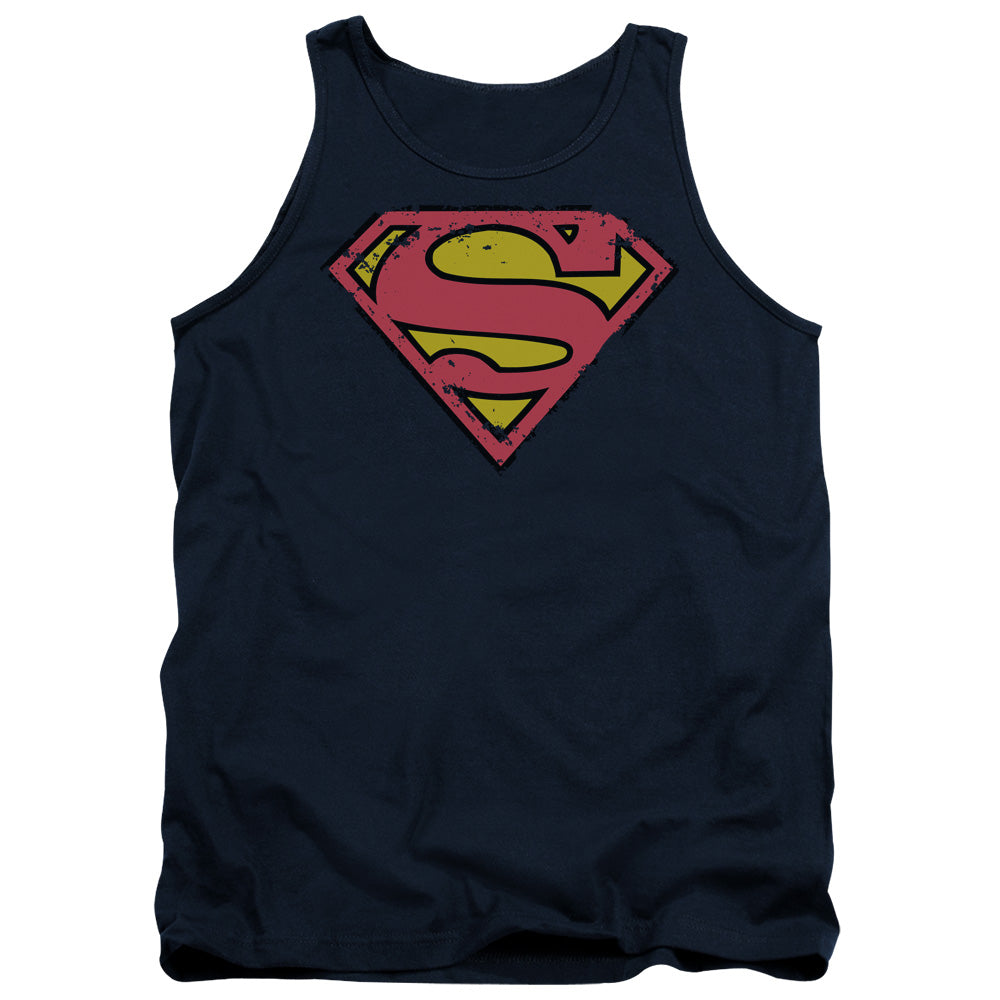 Superman - Distressed Shield - Adult Tank - Navy