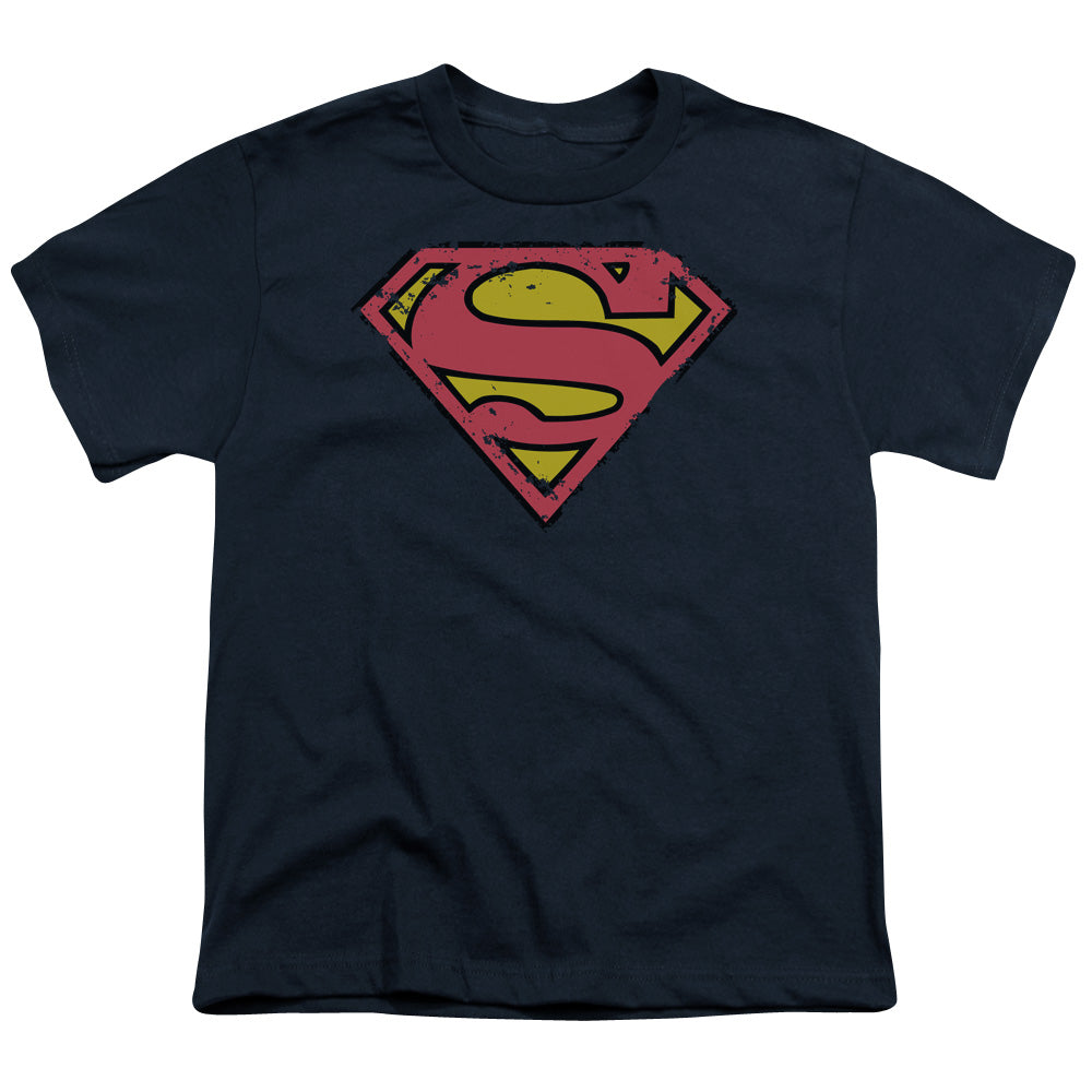 Superman - Distressed Shield - Short Sleeve Youth 18/1 - Navy T-shirt