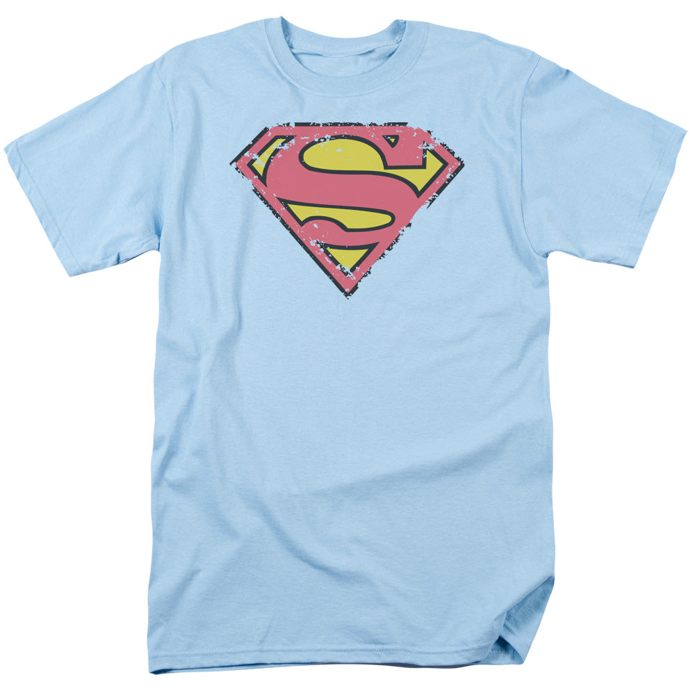 Superman - Distressed Shield - Short Sleeve Adult 18/1 - Light Blue T-shirt