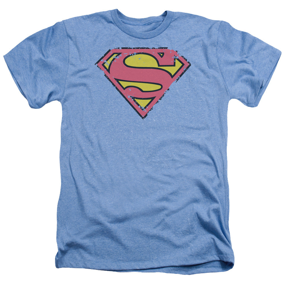 Superman - Distressed Shield - Adult Heather - Light Blue