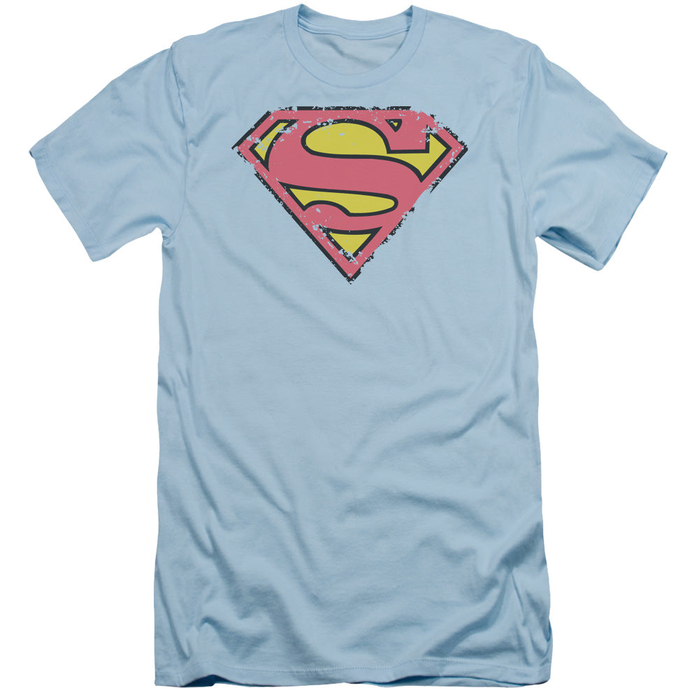 Superman - Distressed Shield - Short Sleeve Adult 30/1 - Light Blue T-shirt