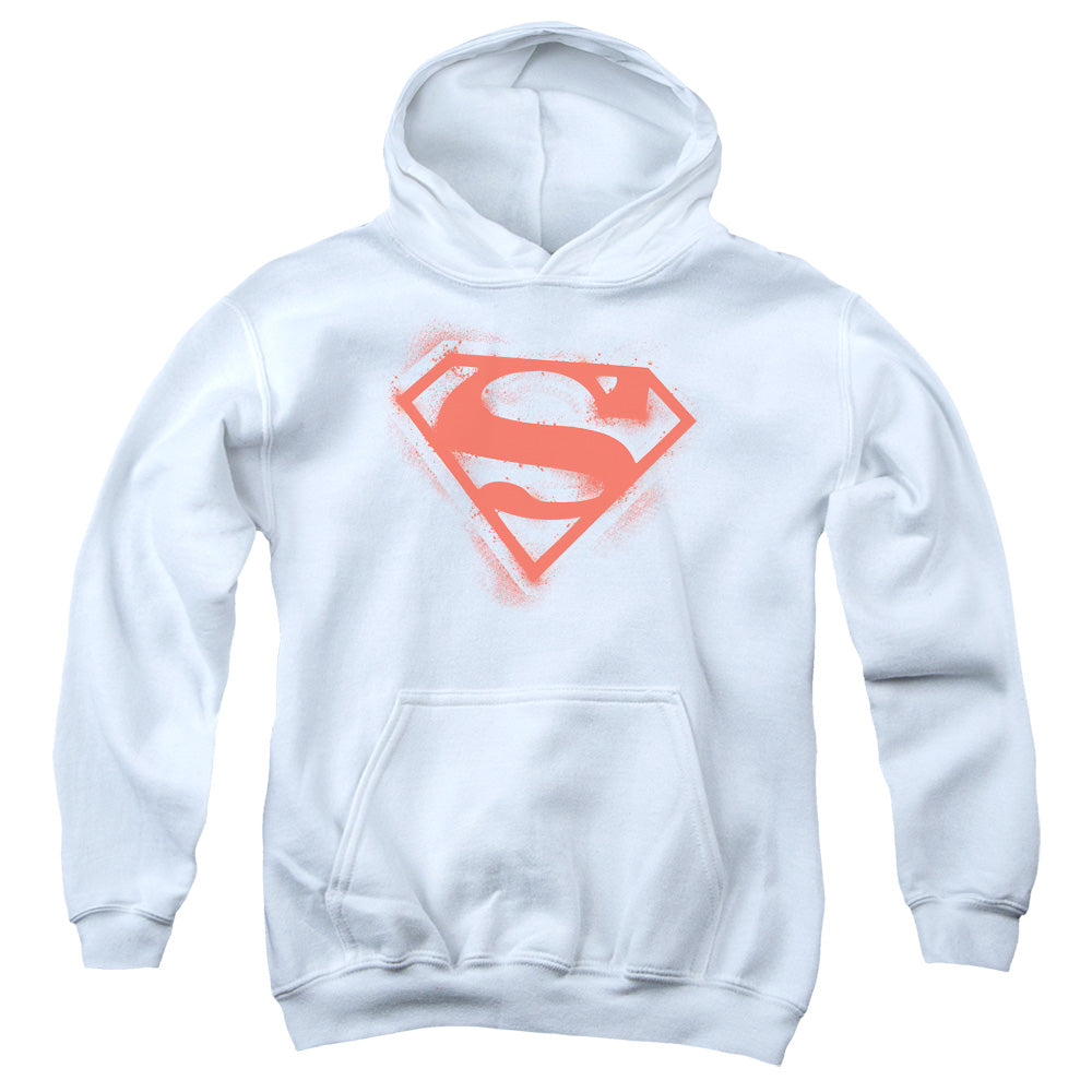 Superman - Spray Paint Shield - Youth Pull-over Hoodie - White