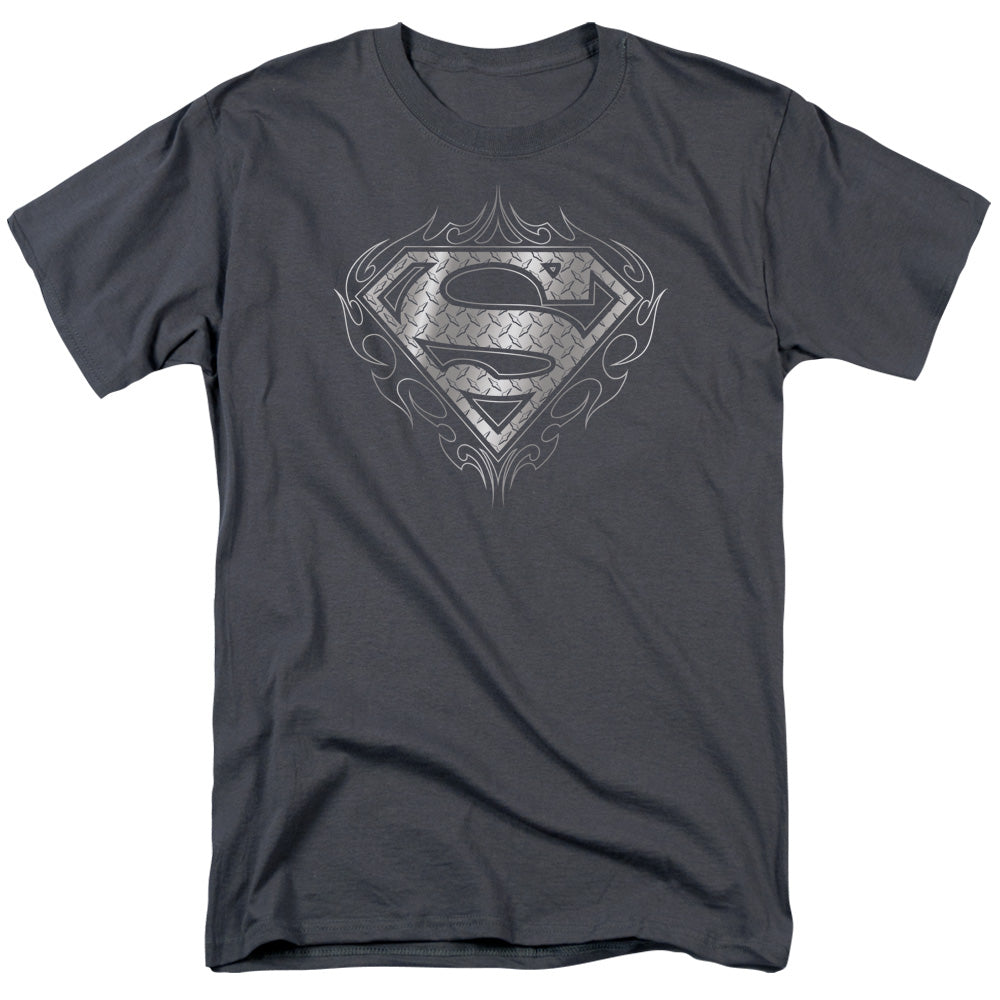 Superman - Tribal Steel Logo - Short Sleeve Adult 18/1 - Charcoal T-shirt