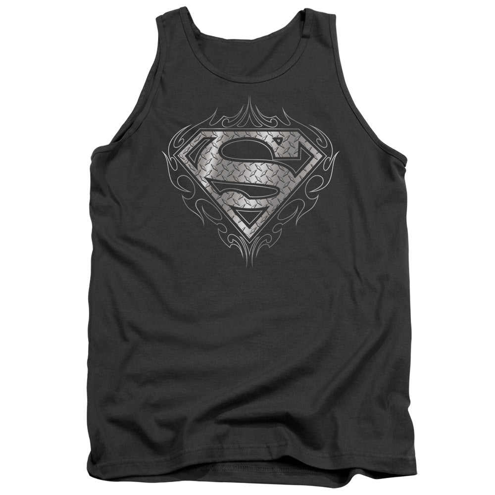 Superman - Tribal Steel Logo - Adult Tank - Charcoal