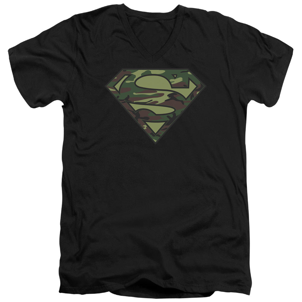 Superman - Camo Logo - Short Sleeve Adult V-neck - Black T-shirt