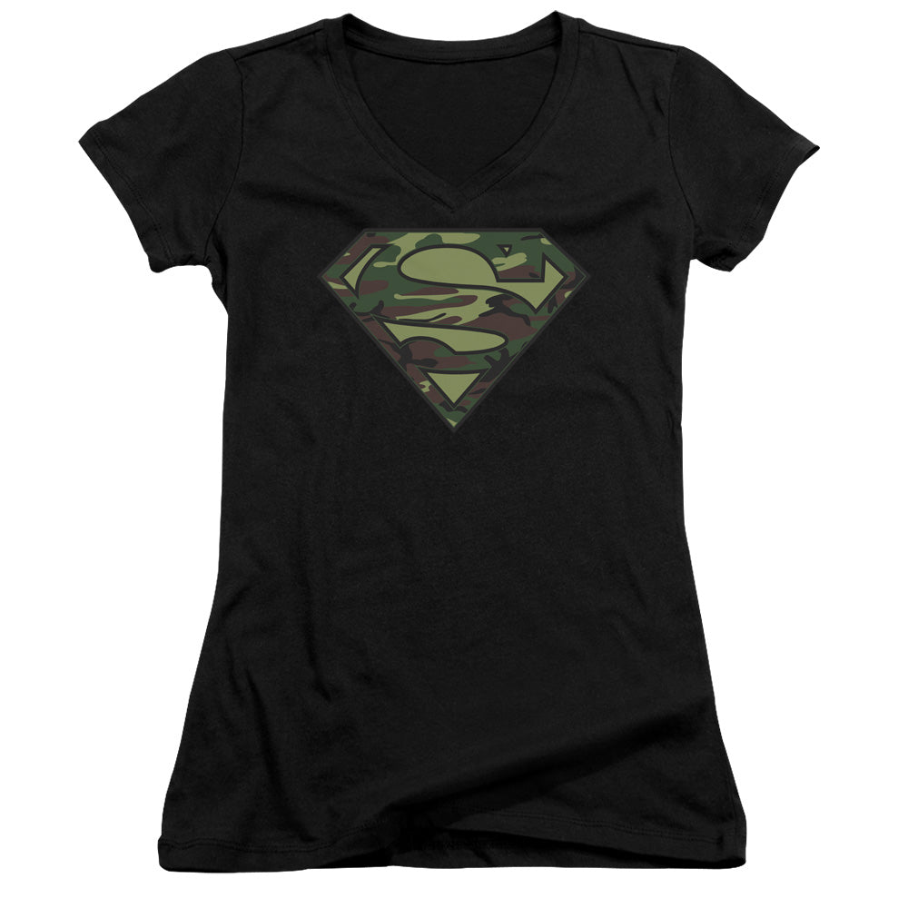 Superman - Camo Logo - Junior V-neck - Black