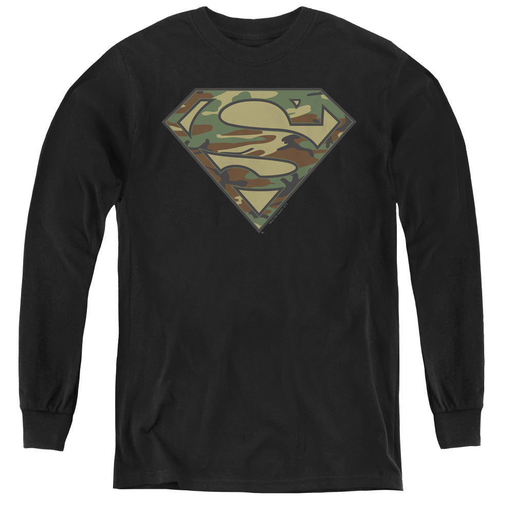 Superman - Camo Logo - Youth Long Sleeve Tee - Black