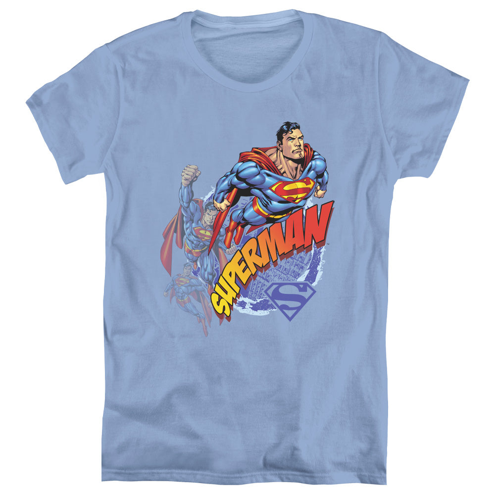 Superman - Up Up And Away - Short Sleeve Womens Tee - Carolina Blue T-shirt