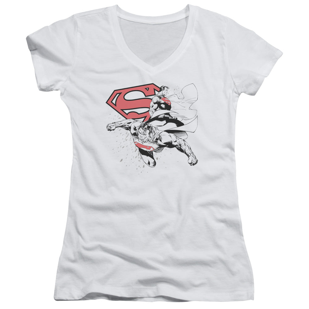 Superman - Double The Power - Junior V-neck - White