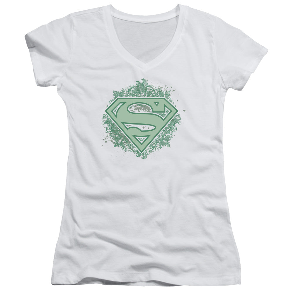 Superman - Ornate Shield - Junior V-neck - White