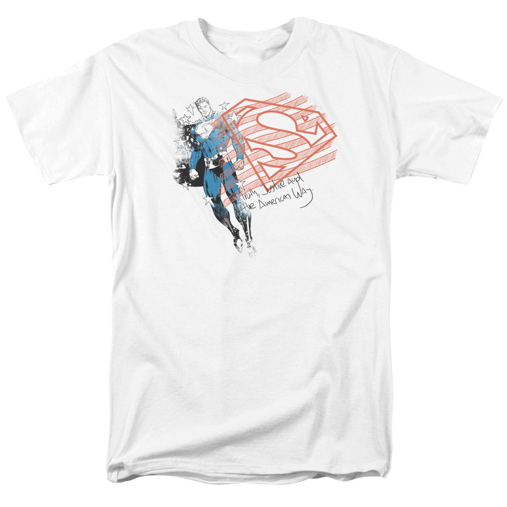 Superman - Super American Flag - Short Sleeve Adult 18/1 - White T-shirt
