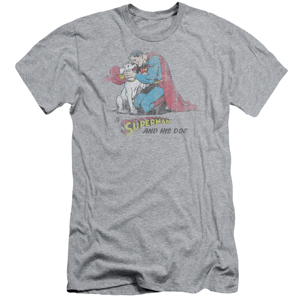 Superman - And His Dog - Short Sleeve Adult 30/1 - Athletic Heather T-shirt