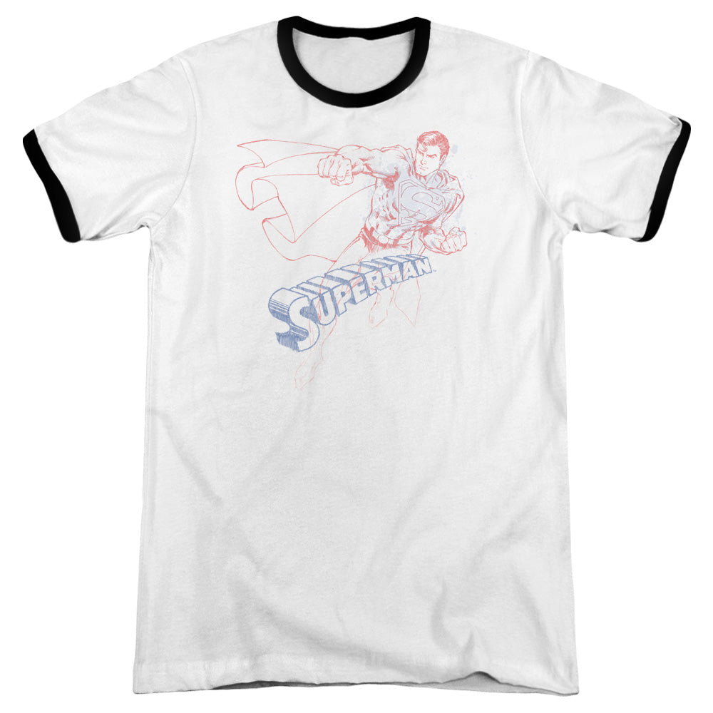 Superman Sketch - Adult Ringer - White/black