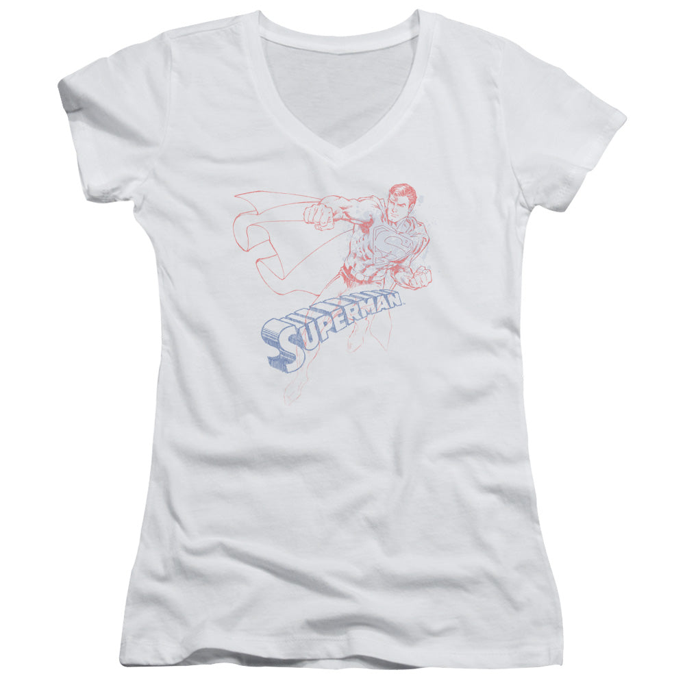 Superman - Sketch - Junior V-neck - White