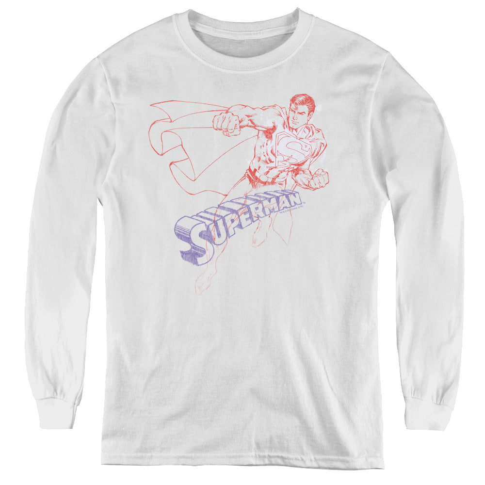 Superman - Sketch - Youth Long Sleeve Tee - White
