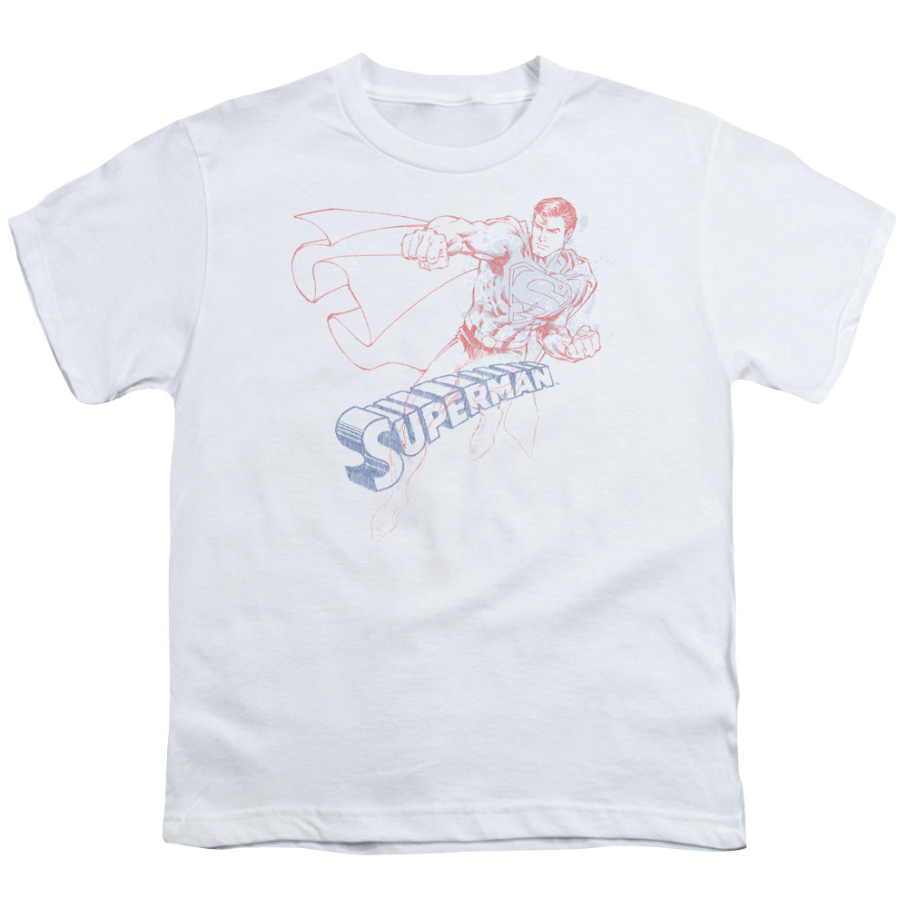 Superman - Sketch - Short Sleeve Youth 18/1 - White T-shirt