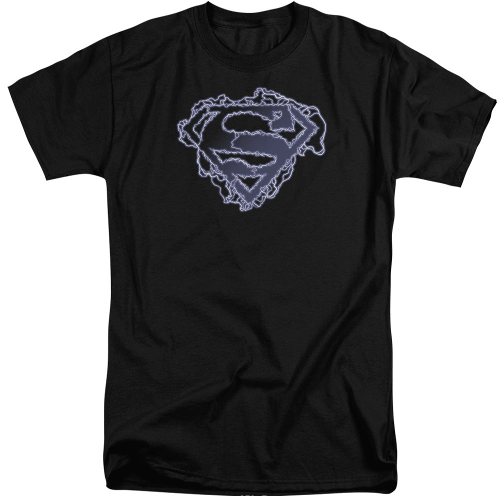 Superman - Electric Supes Shield - Short Sleeve Adult Tall - Black T-shirt