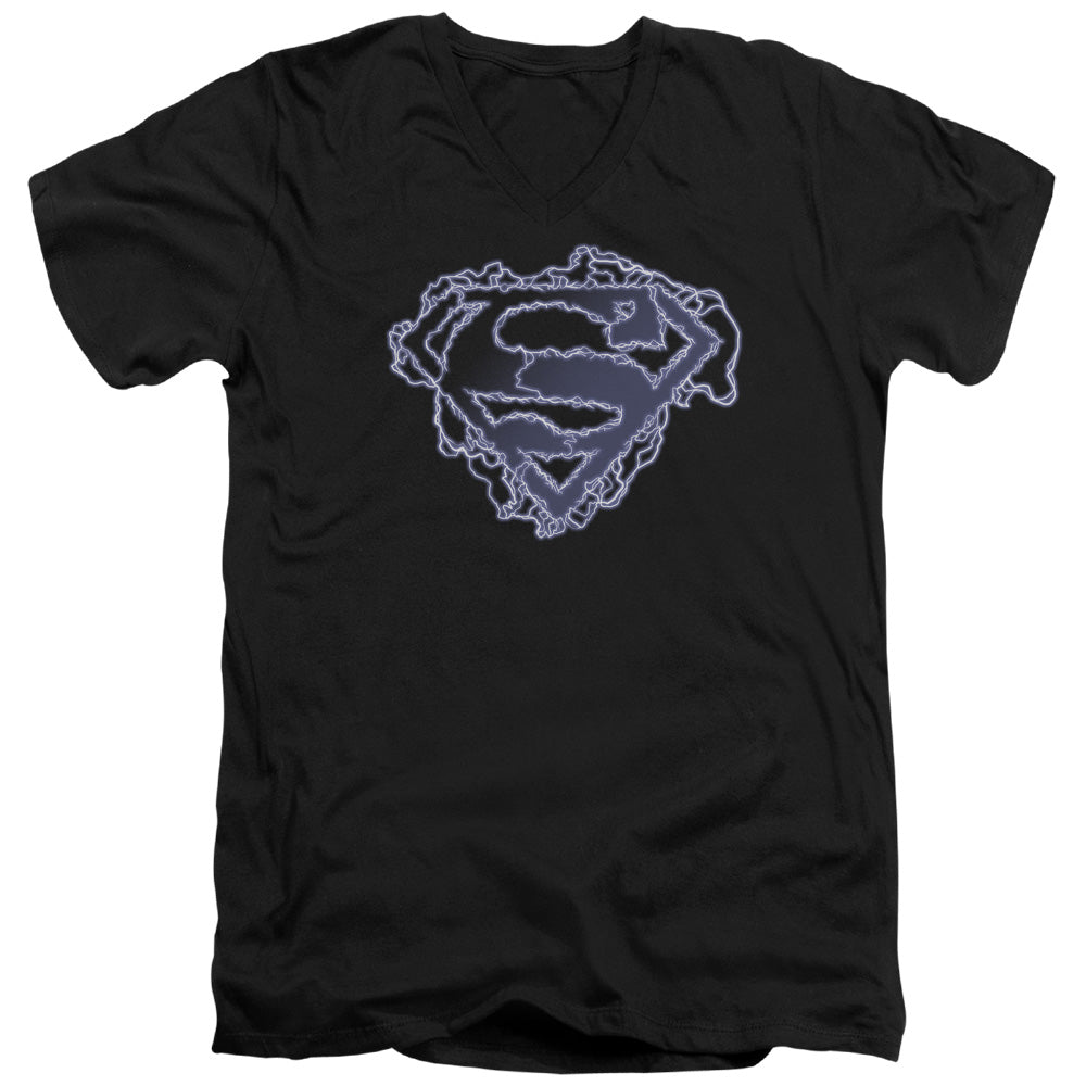 Superman - Electric Supes Shield - Short Sleeve Adult V-neck - Black T-shirt