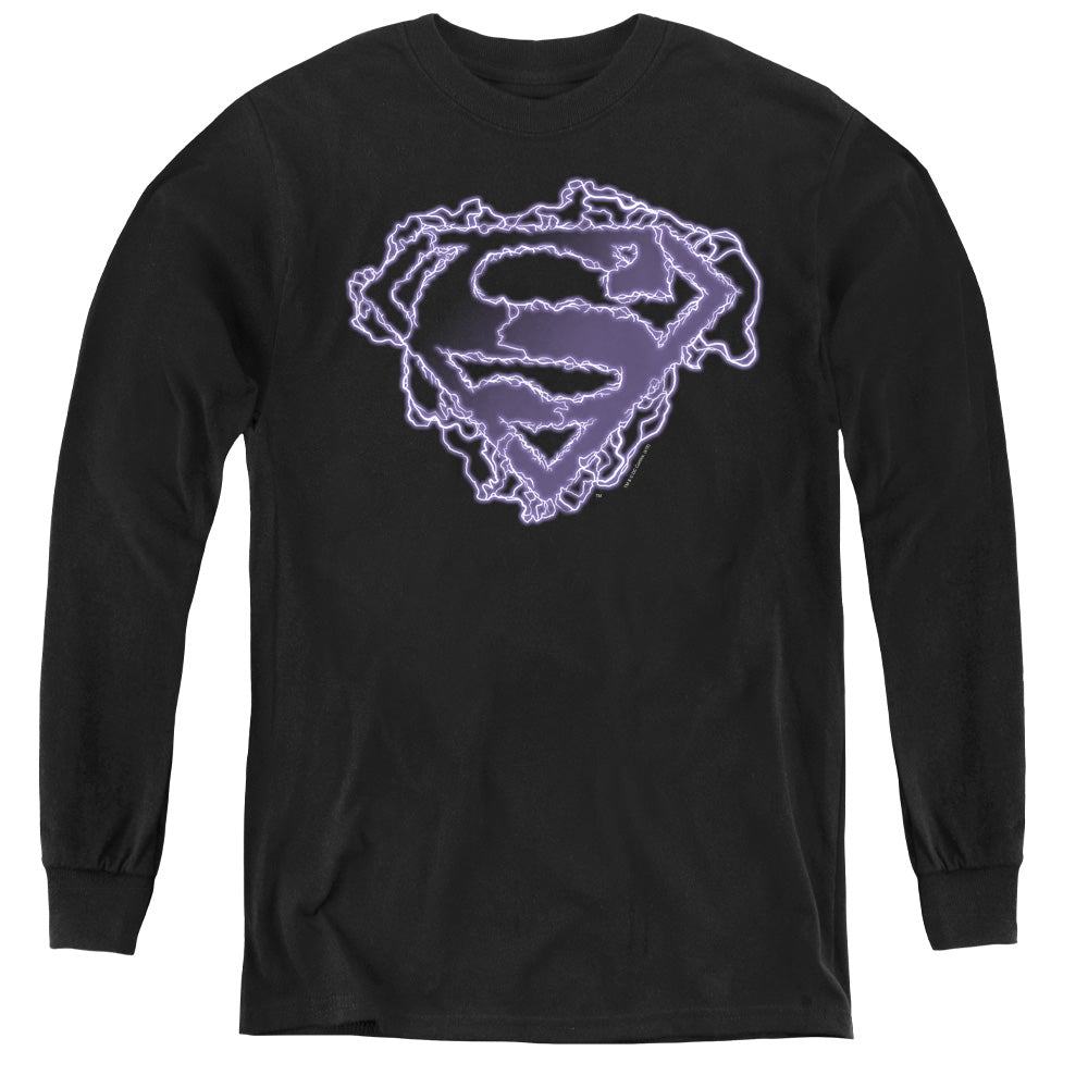 Superman Electric Supes Shield - Youth Long Sleeve Tee - Black