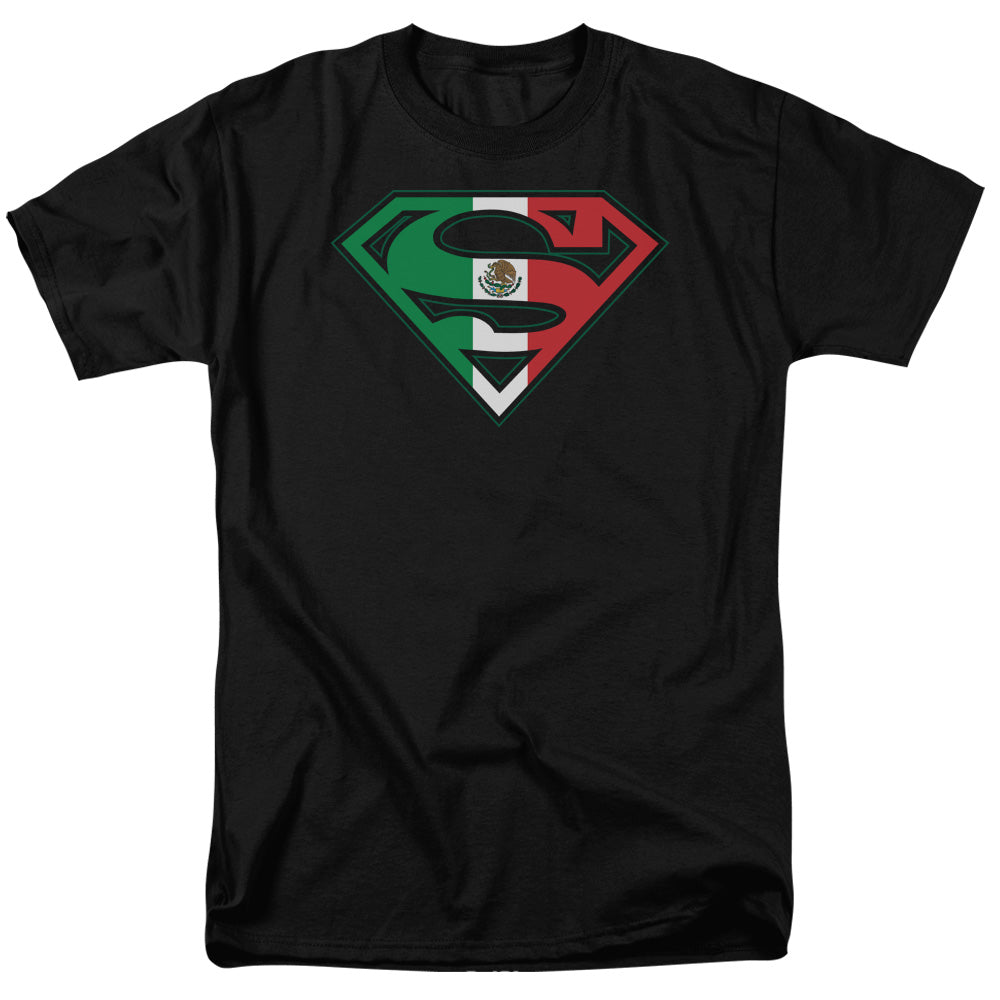 Superman - Mexican Flag Shield - Short Sleeve Adult 18/1 - Black T-shirt
