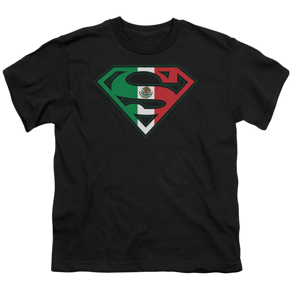 Superman - Mexican Flag Shield - Short Sleeve Youth 18/1 - Black T-shirt