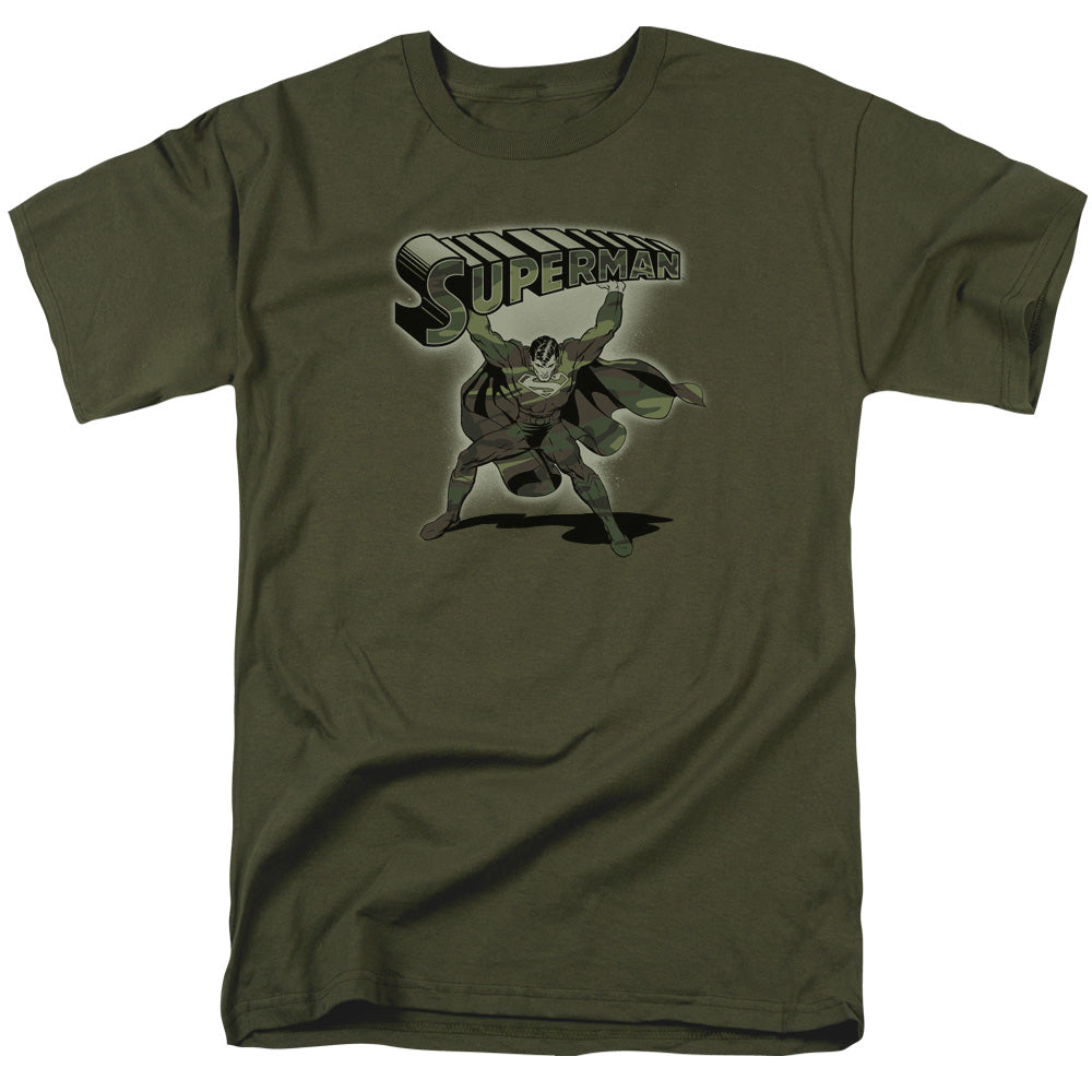 Superman - Camo Logo - Short Sleeve Adult 18/1 - Military Green T-shirt