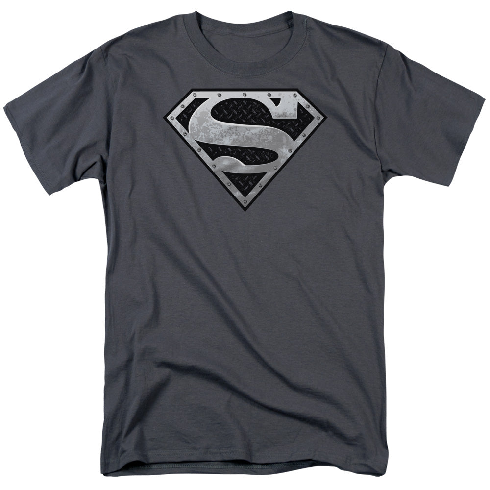 Superman - Super Metallic Shield - Short Sleeve Adult 18/1 - Charcoal T-shirt