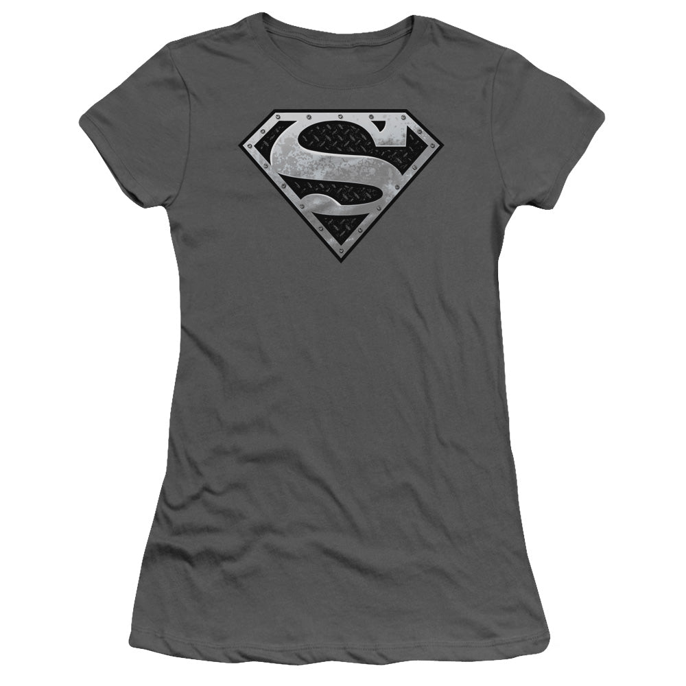 Superman - Super Metallic Shield - Short Sleeve Junior Sheer - Charcoal T-shirt
