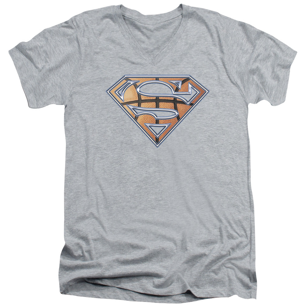 Superman - Basketball Shield - Short Sleeve Adult V-neck - Athletic Heather T-shirt
