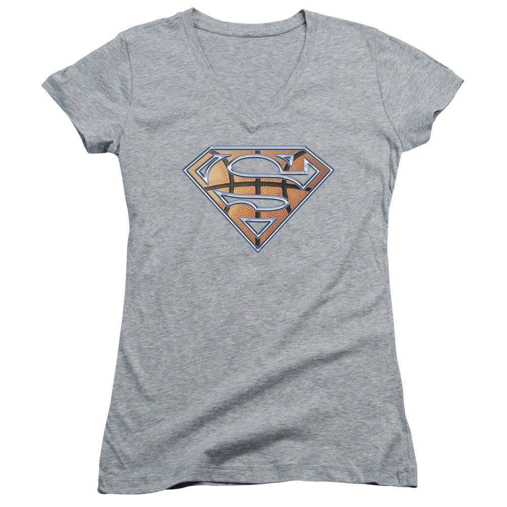 Superman - Basketball Shield - Junior V-neck - Athletic Heather