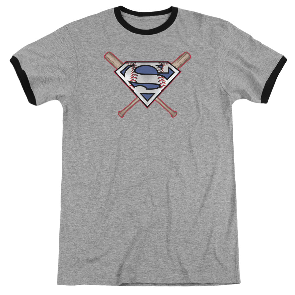 Superman - Crossed Bats - Adult Ringer - Heather/black