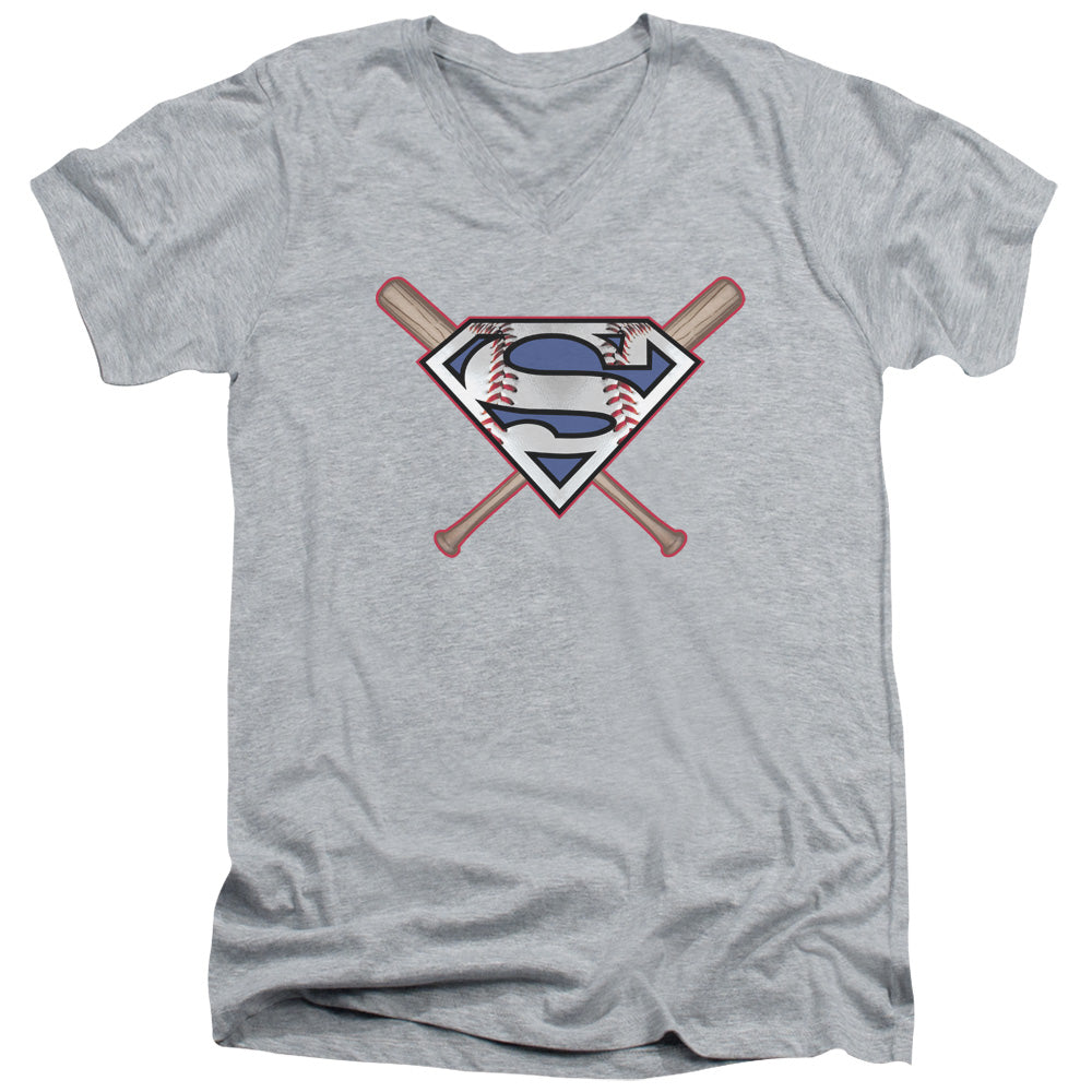 Superman - Crossed Bats - Short Sleeve Adult V-neck - Athletic Heather T-shirt