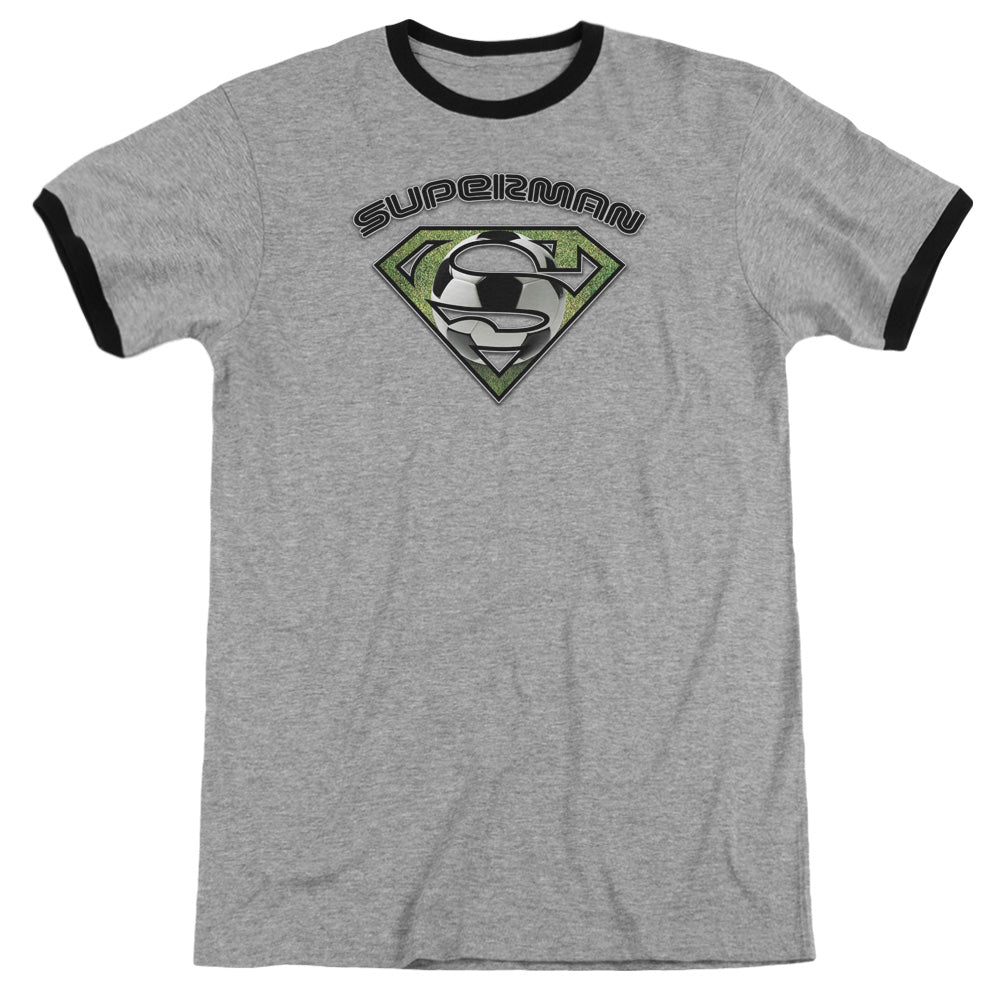 Superman - Soccer Shield - Adult Ringer - Heather/black