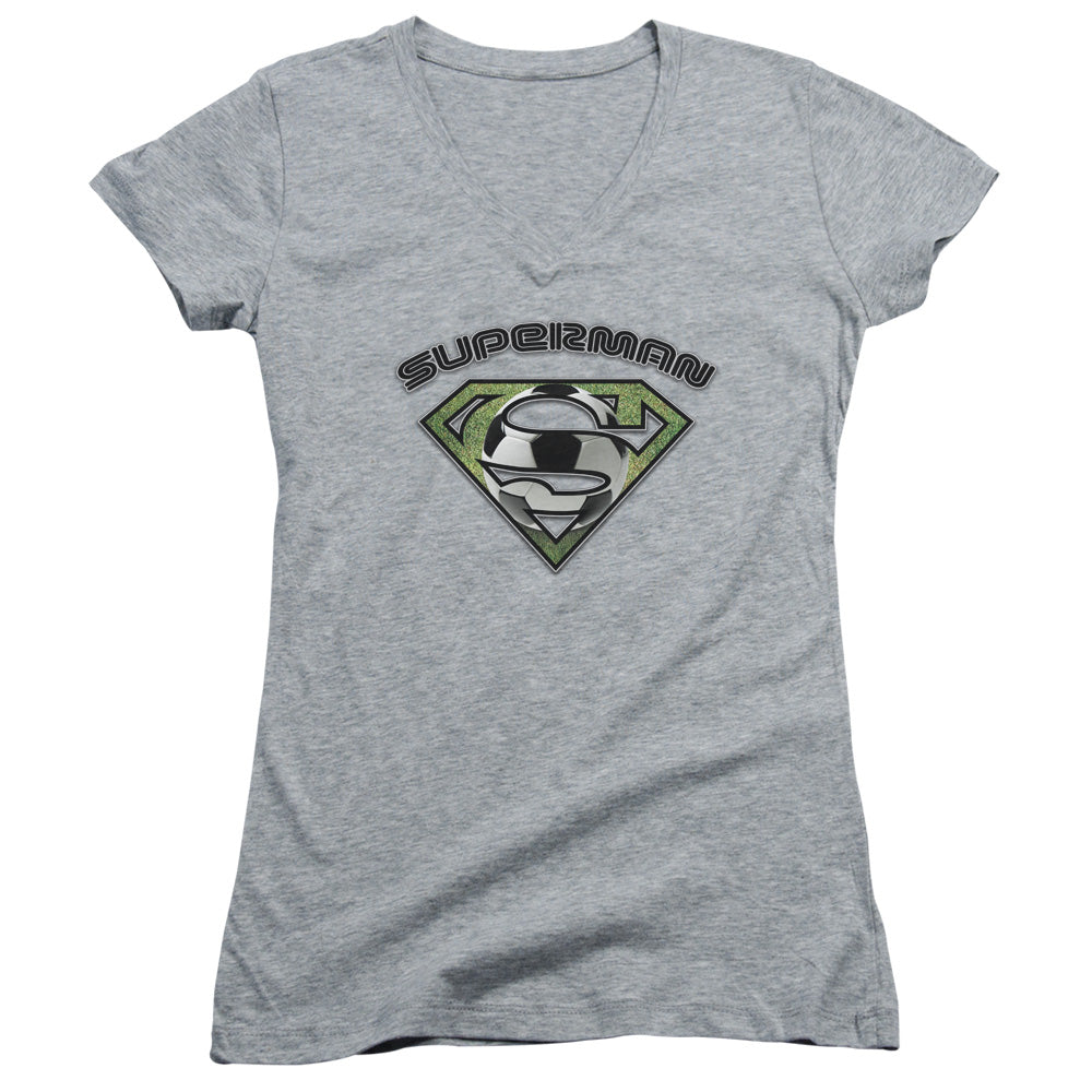 Superman - Soccer Shield - Junior V-neck - Athletic Heather